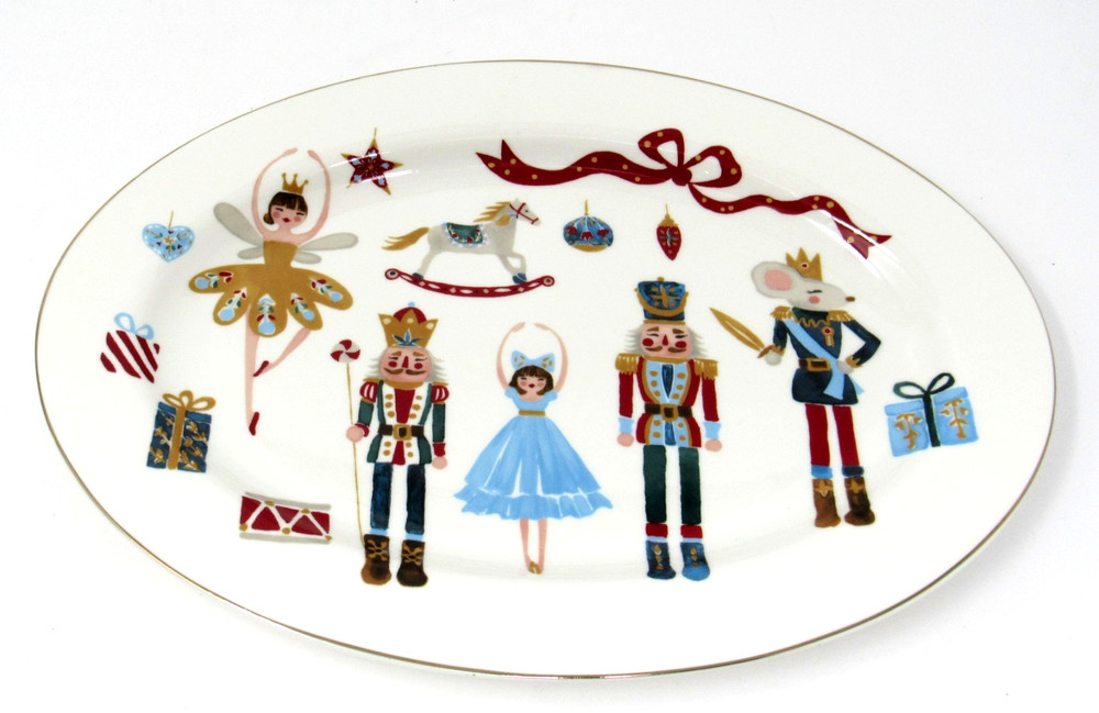 Grace Teaware Oval Platter Christmas Nutcracker 13.5" New