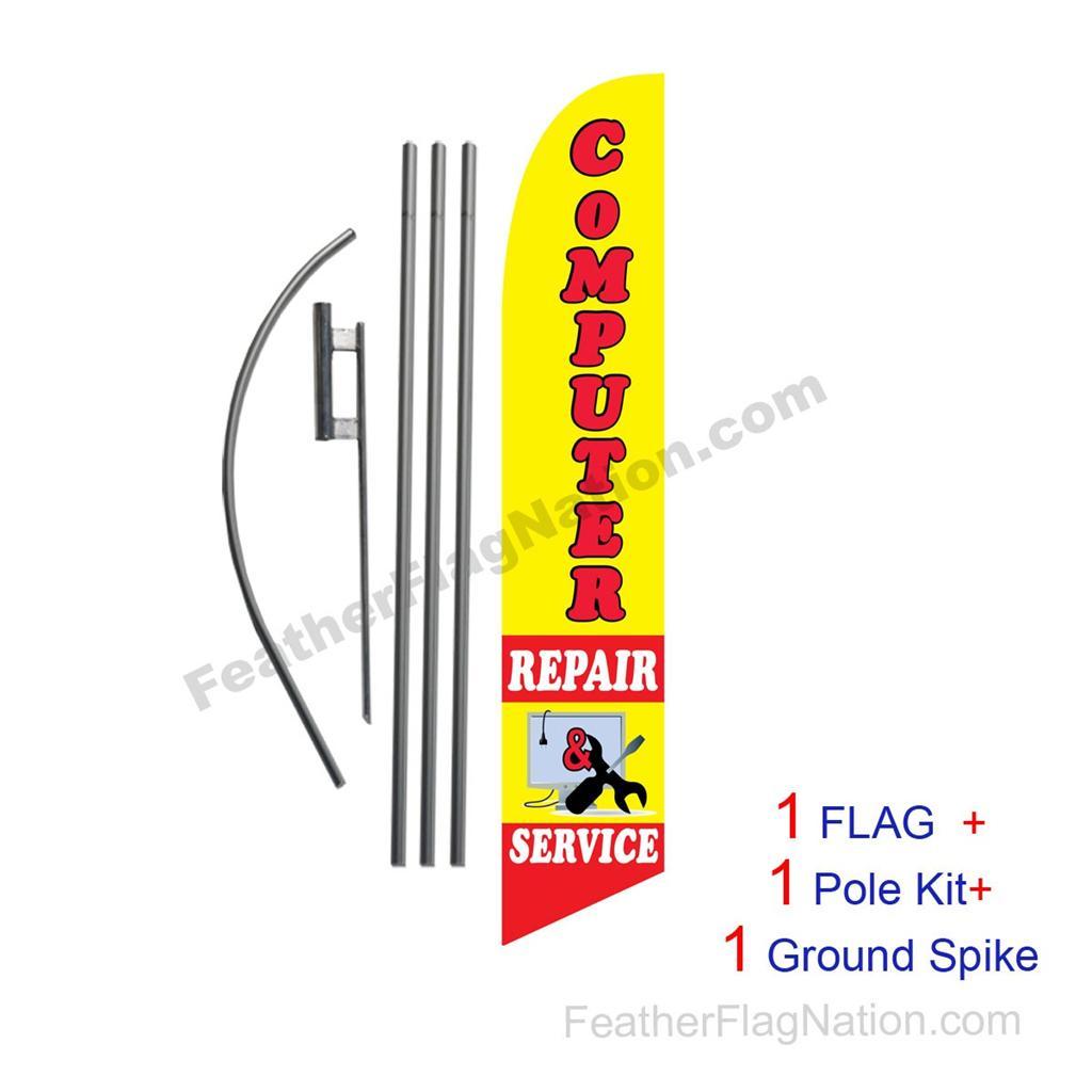 Computer Repair Feather Banner Swooper Flag Kit with pole+spike