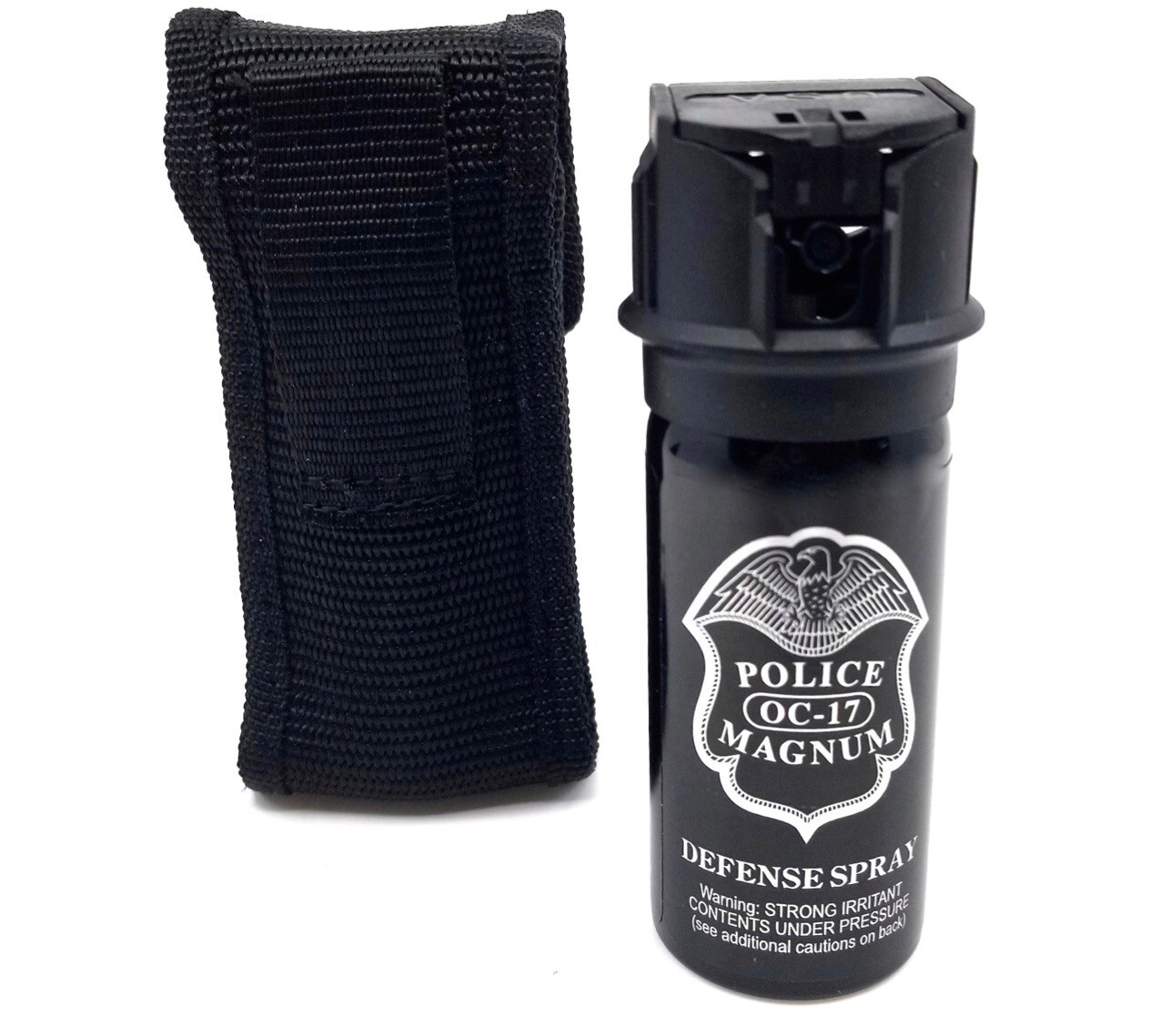 Police Magnum pepper spray 2 ounce Flip Top Stream Nylon Holster Safety Defense