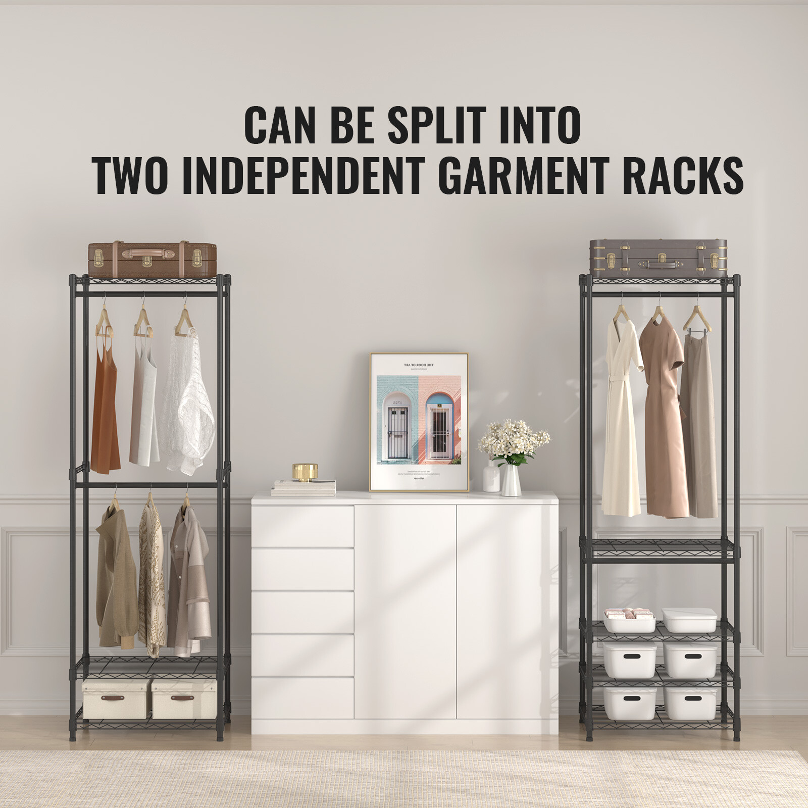 VEVOR Clothes Rack Rolling Clothing Garment Rack 4 Hang Rods & 8 Storage Tiers