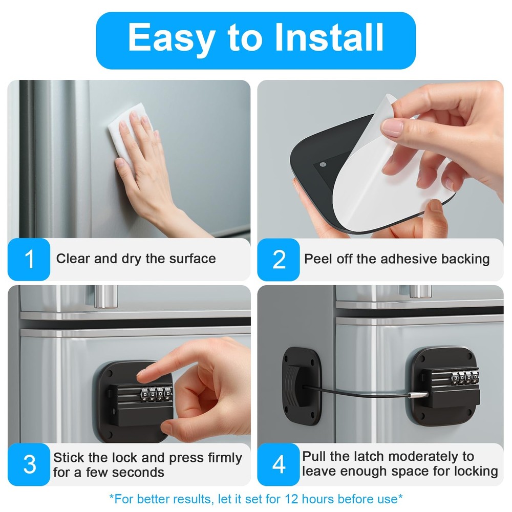 2 Pack Fridge Lock with Combination, No Key Required, Upgrade Large, Black