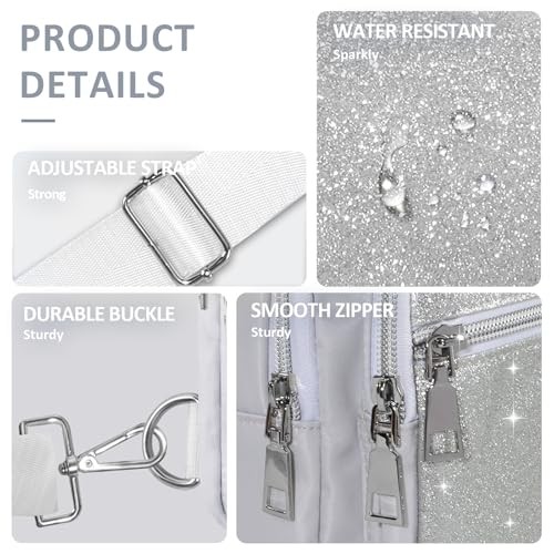 Sling Bag for Women Men, Glitter Crossbody Bags, Cute Mini Silver Bling Sparkly