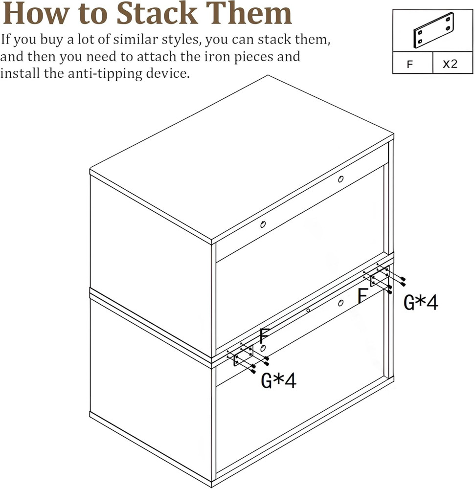 White Nightstand with Sliding Door, 2 Pcs Stackable Cubby Storage Organizers, Wo