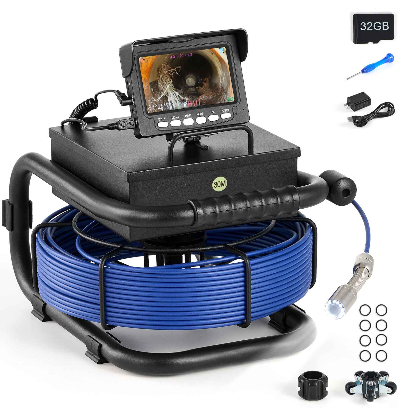 98ft/30m Sewer Camera HD Drain 4.3" LCD Monitor 1000 TVL Pipe Inspection Camera