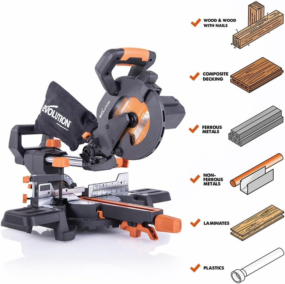 Evolution Power Tools R185SMS+ Sliding Miter Saw with Multi-Material Cutting