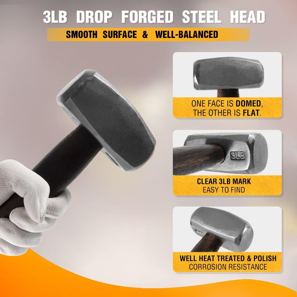 3lb Blacksmith Hammer for Farrier, Knife Maker, Blacksmith Forging Tool