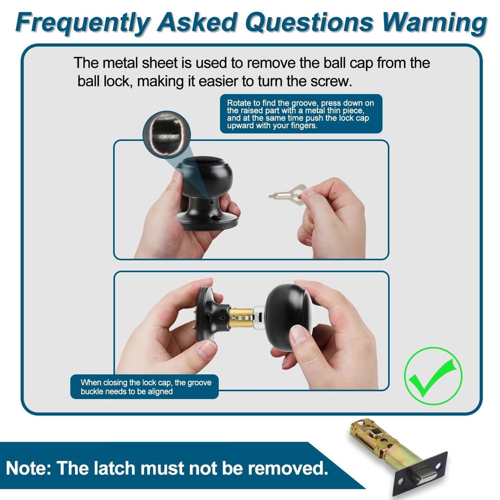 Passage Door Knobs, 4 Pack Matte Black Door Knobs, for Hallway & Closet Non-L...