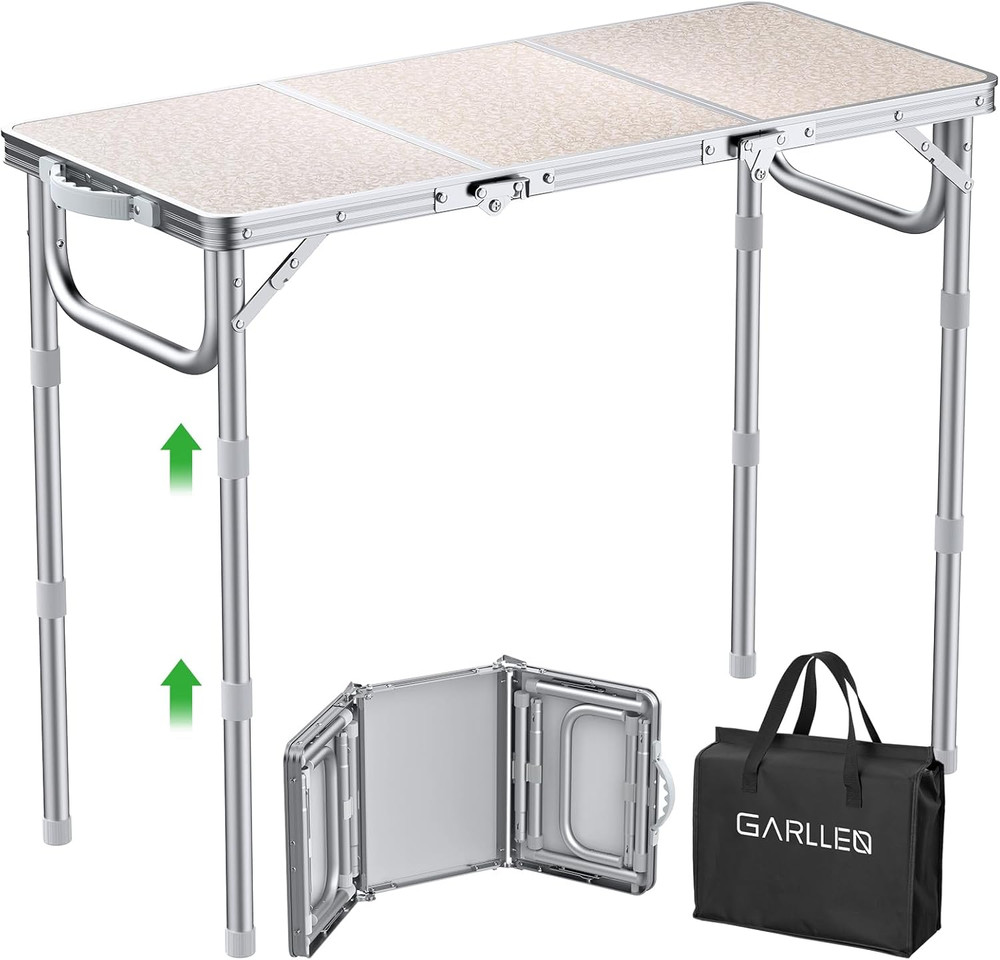 Portable Folding Camping Table with Adjustable Height & Storage Bag, 34.2" L