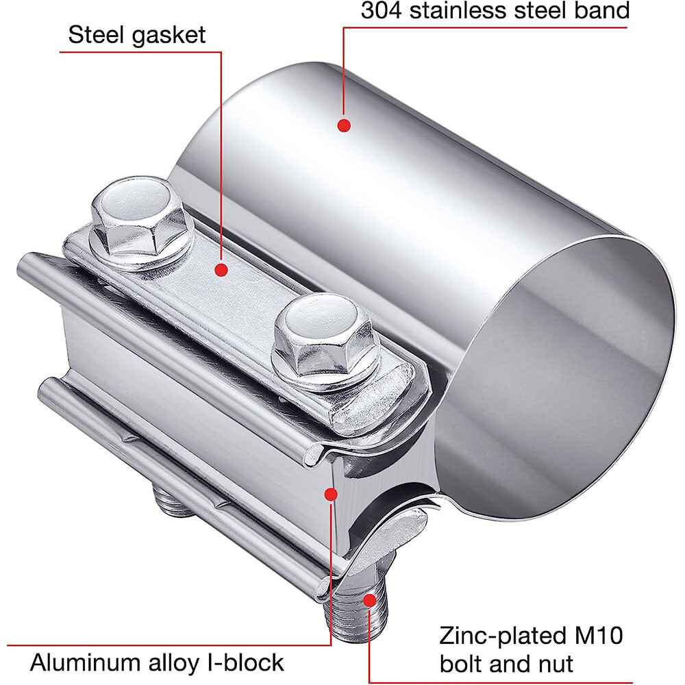 2pcs 2" Lap Joint Exhaust Band Clamp Muffler Sleeve Coupler Stainless Steel