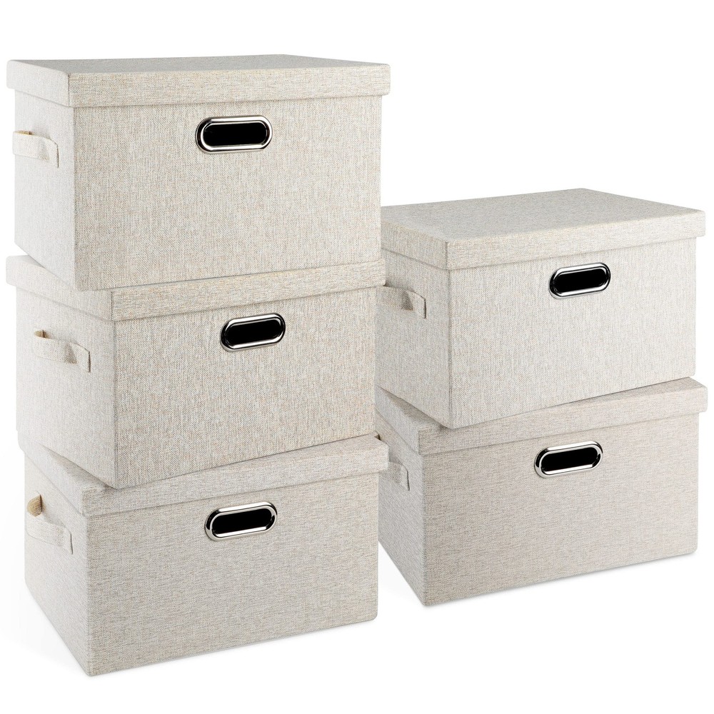 Medium 15" 21 Quart Collapsible Stackable Storage Bins with Lids, 5 Packs Bei...