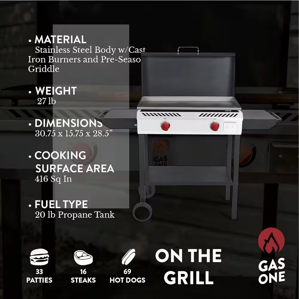 2-Burner Propane Grill in Black with Flat Top Griddle