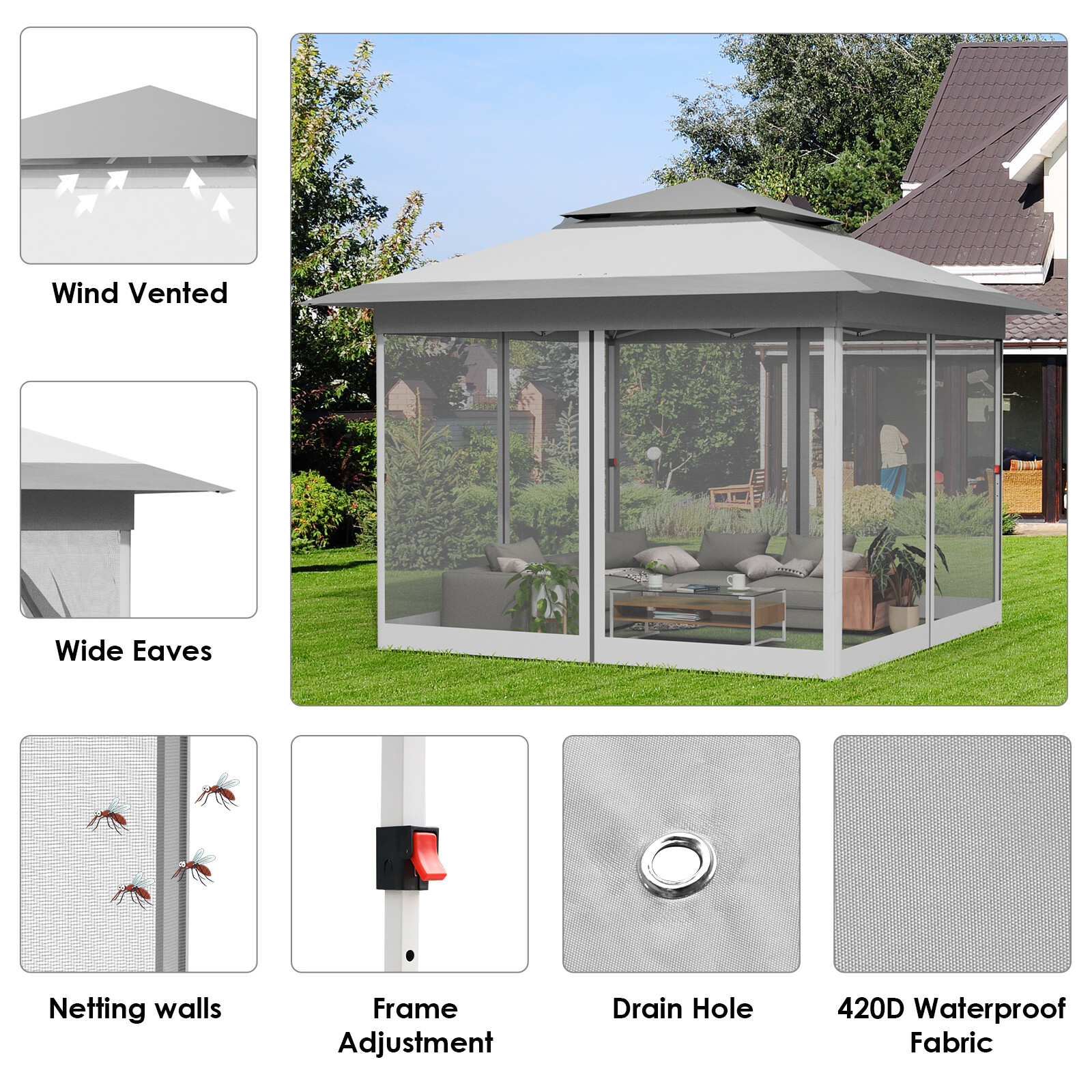 13' x 13' Pop Up Canopy Gazebo Height Adjustable Waterproof Wedding Party Tent