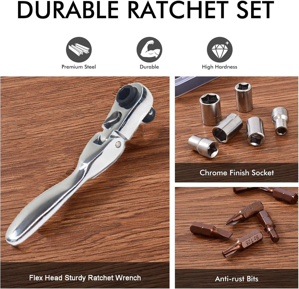 Mini Ratchet Screwdriver Set, Right Angle Screwdriver Set with 1/4 Mini Flex Rat