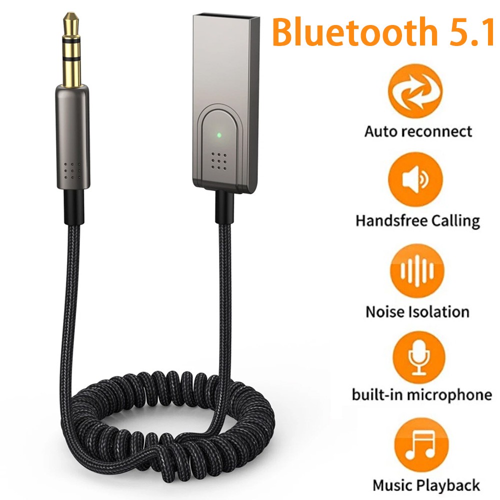 Aux to Bluetooth 5.1 Adapter 3.5mm Bluetooth Receiver Microphone for Car