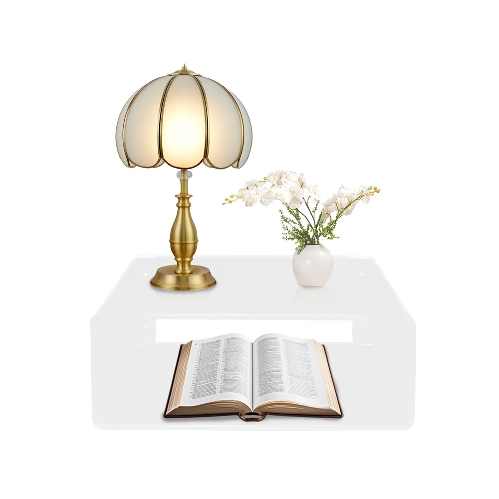 2Tiers Clear Acrylic Wall-Mounted Bedside Table Rectangular Floating Nightstand