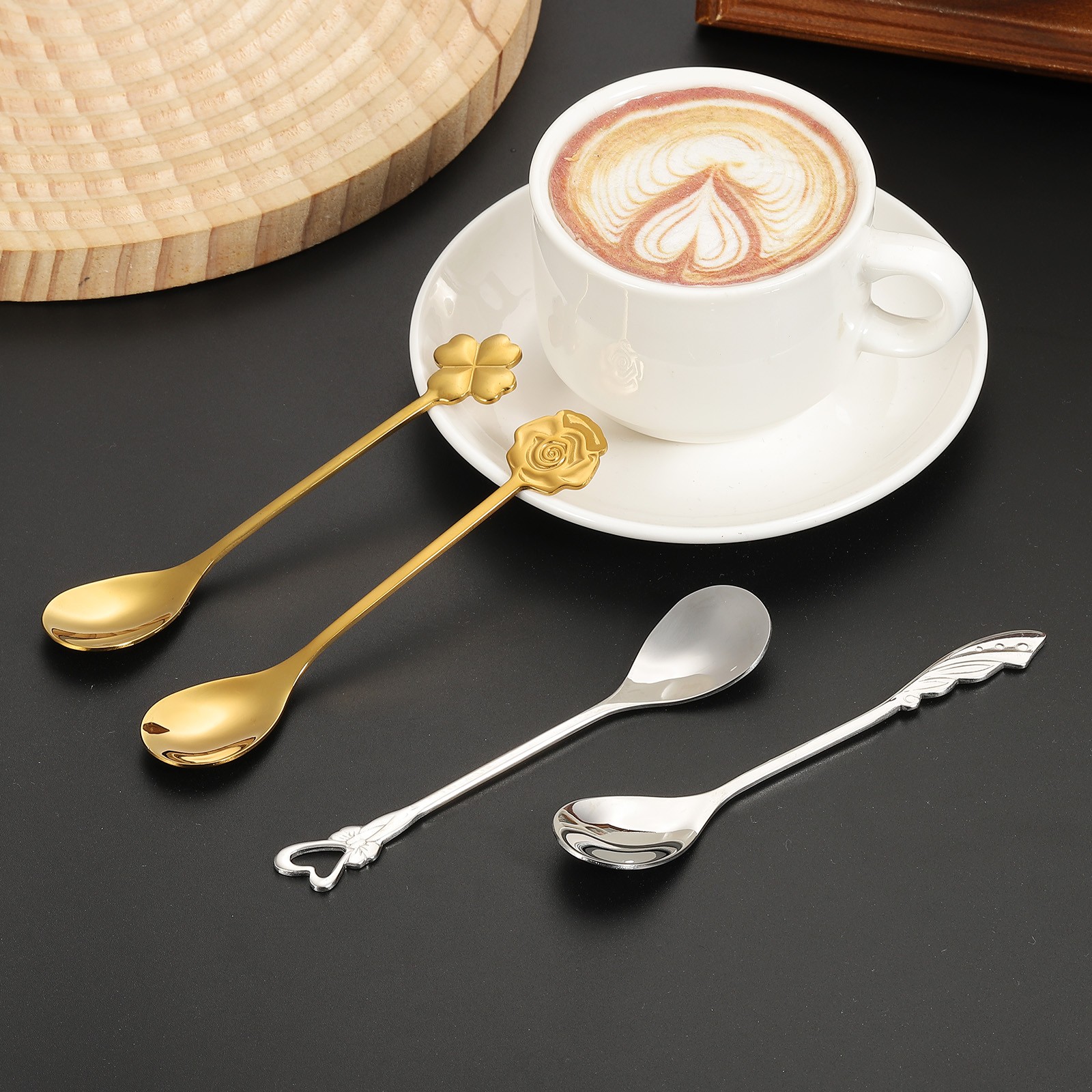 4pcs Coffee Spoons, Heart Tea Spoons Stainless Steel, Gold
