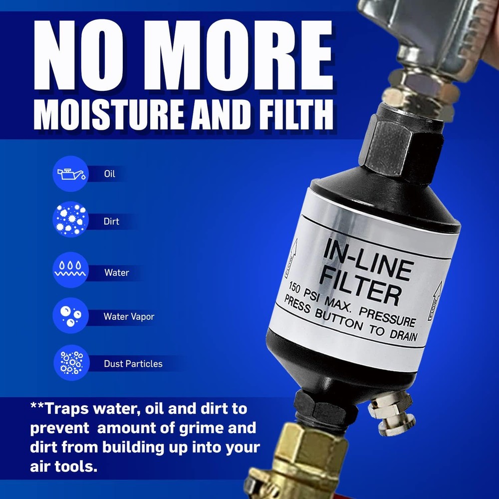 Air Compressor Water Separator & Dryer 1/4" NPT Push-Button Drain US