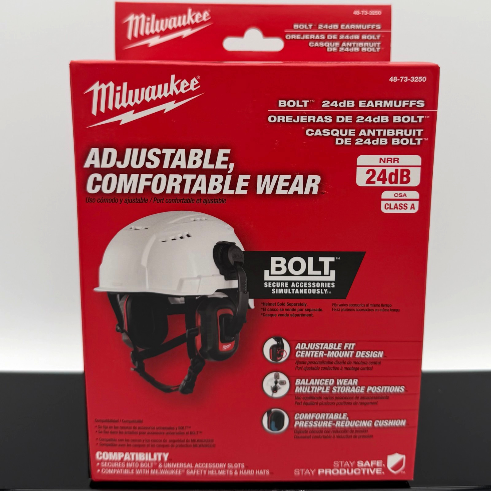 Milwaukee 48-73-3250 BOLT 24dB Earmuffs, Use with Safety Helmets and Hard Hats.