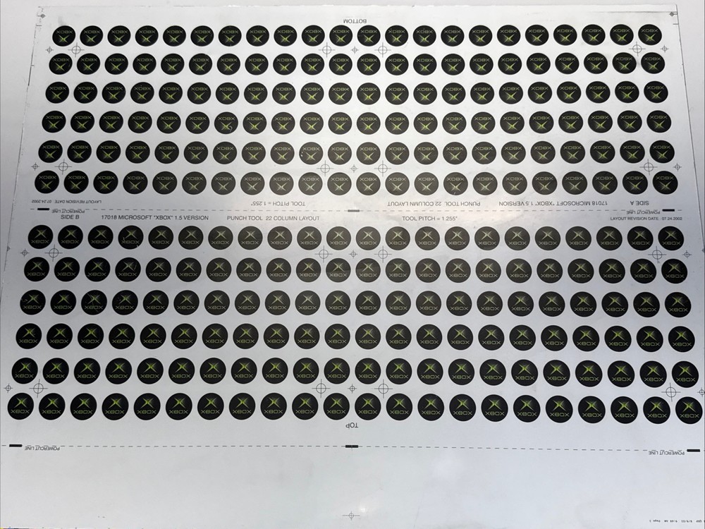 2002 Microsoft XBOX Sheet Of 264 Controller 1” Original Decals 1.5 Version 17018