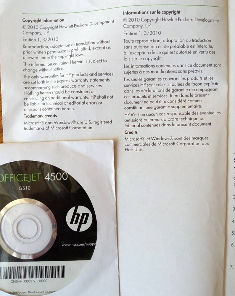 HP OFFICEJET 4500 GETTING STARTED GUIDE with G510 CD DISK FOR WINDOWS & MAC