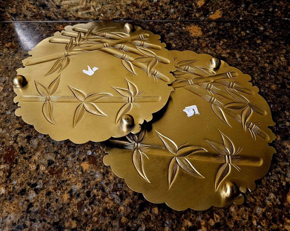 Pair Of Unique Solid Brass Trivet with Bamboo Design