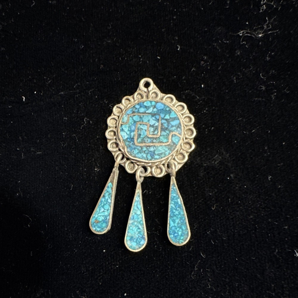 Sterling And Crashed Turquoise Pendant