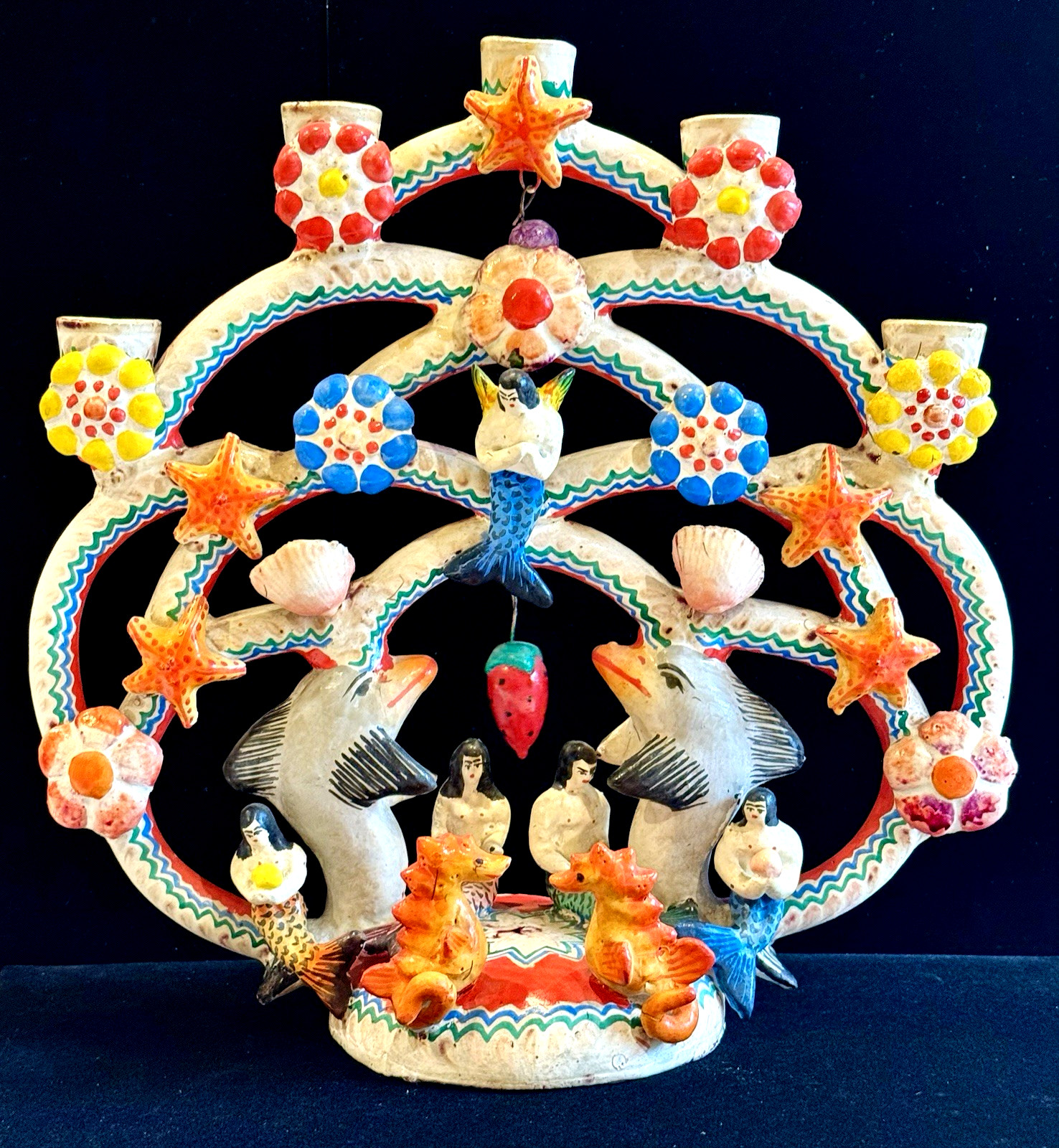 Vintage Mexican Tree of Life Pottery LARGE Mermaid Folk Art Arboles De Vida 12"