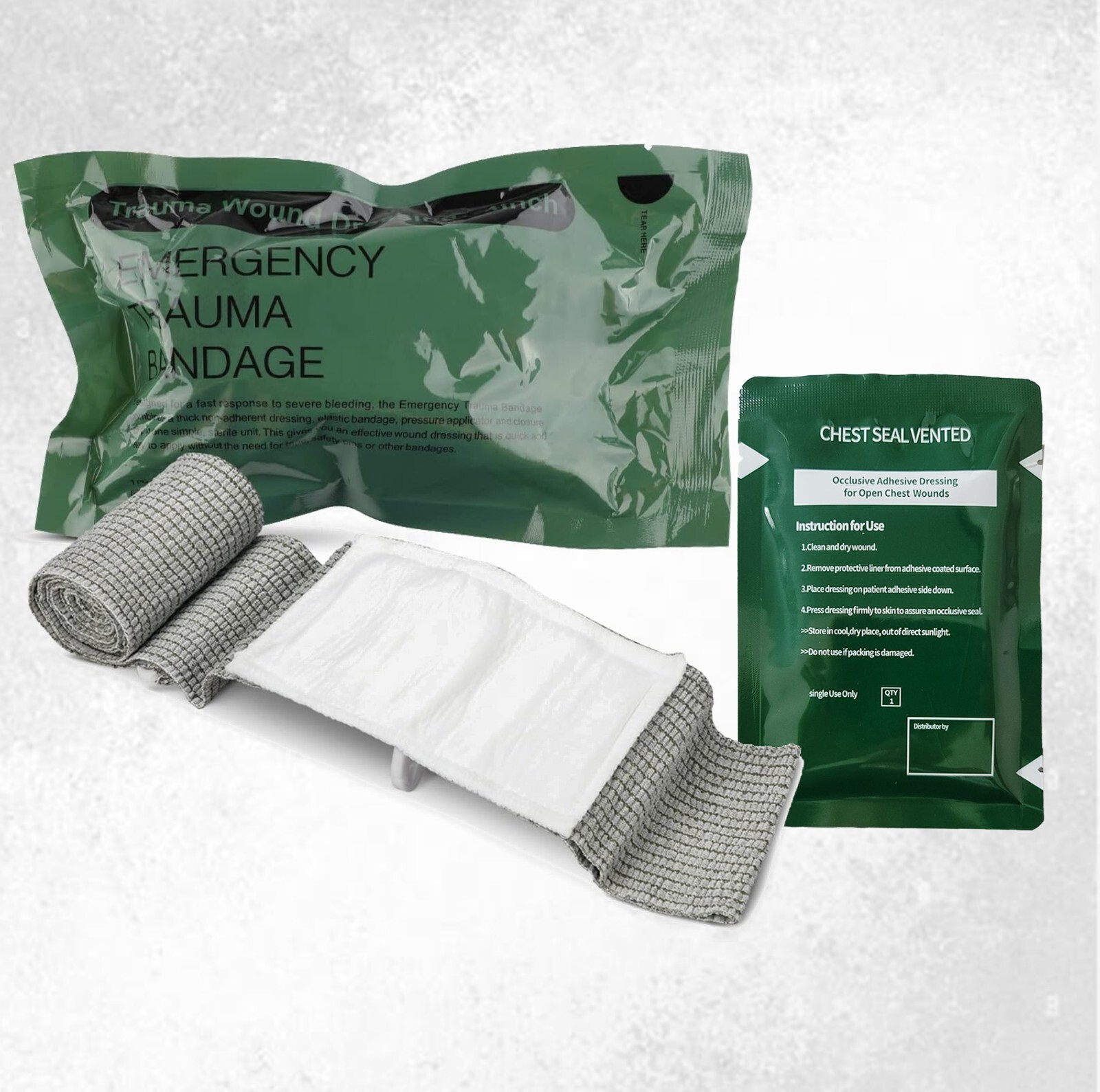 6'' Israeli Emergency Bandage + Vented Chest Seal - 2 Pcs IFAK First Aid Kit