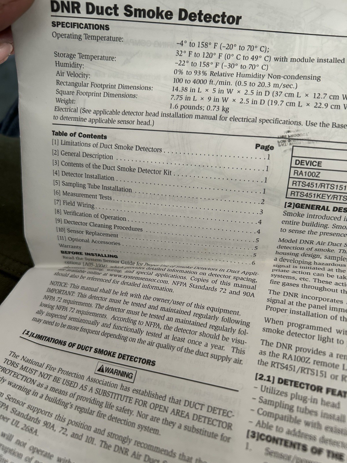 SYSTEM SENSOR Intelligent Non-Relay Duct Smoke Detector DNR Housing (NO HEAD)