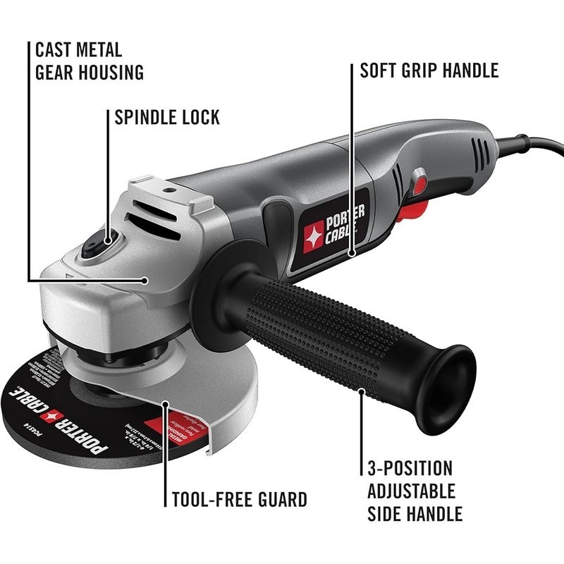 7.5 Amp Corded Angle Grinder W/ Adjtable Side Handle Spindle Lock