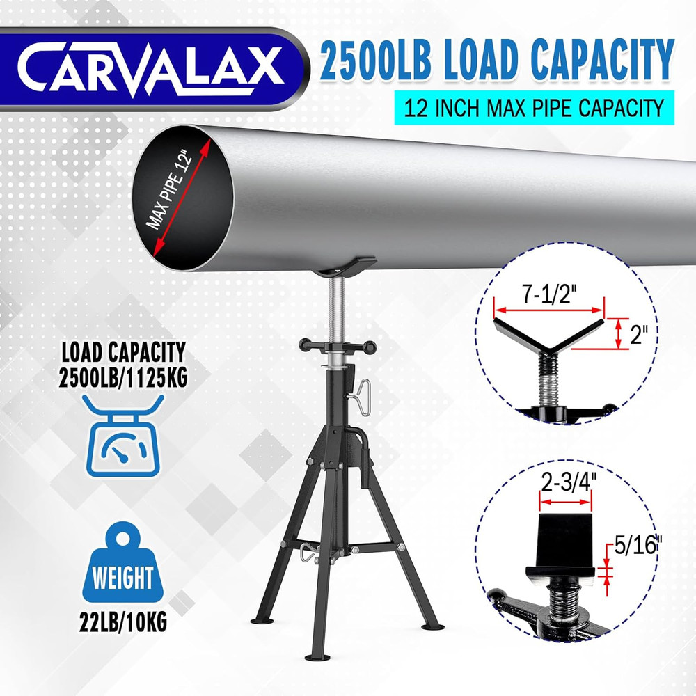 Adjustable V-Head Pipe Jack Stands, 2500LB Capacity, 28"-52" Height