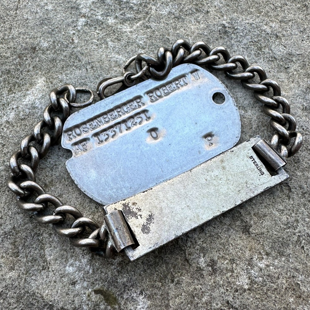 ORIGINAL WWII WW2 US Sterling Silver ID Bracelet & Dog Tag Group
