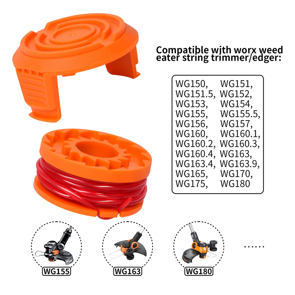WORX WA0010 8pcs Replacement Spool Line +2pcs Cap For String Trimmer/Edger