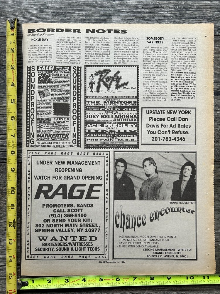 KISS Concert Ad Advert ACE FREHLEY 1994 Roxy NY Vintage Kiss B Cannibal Corpse