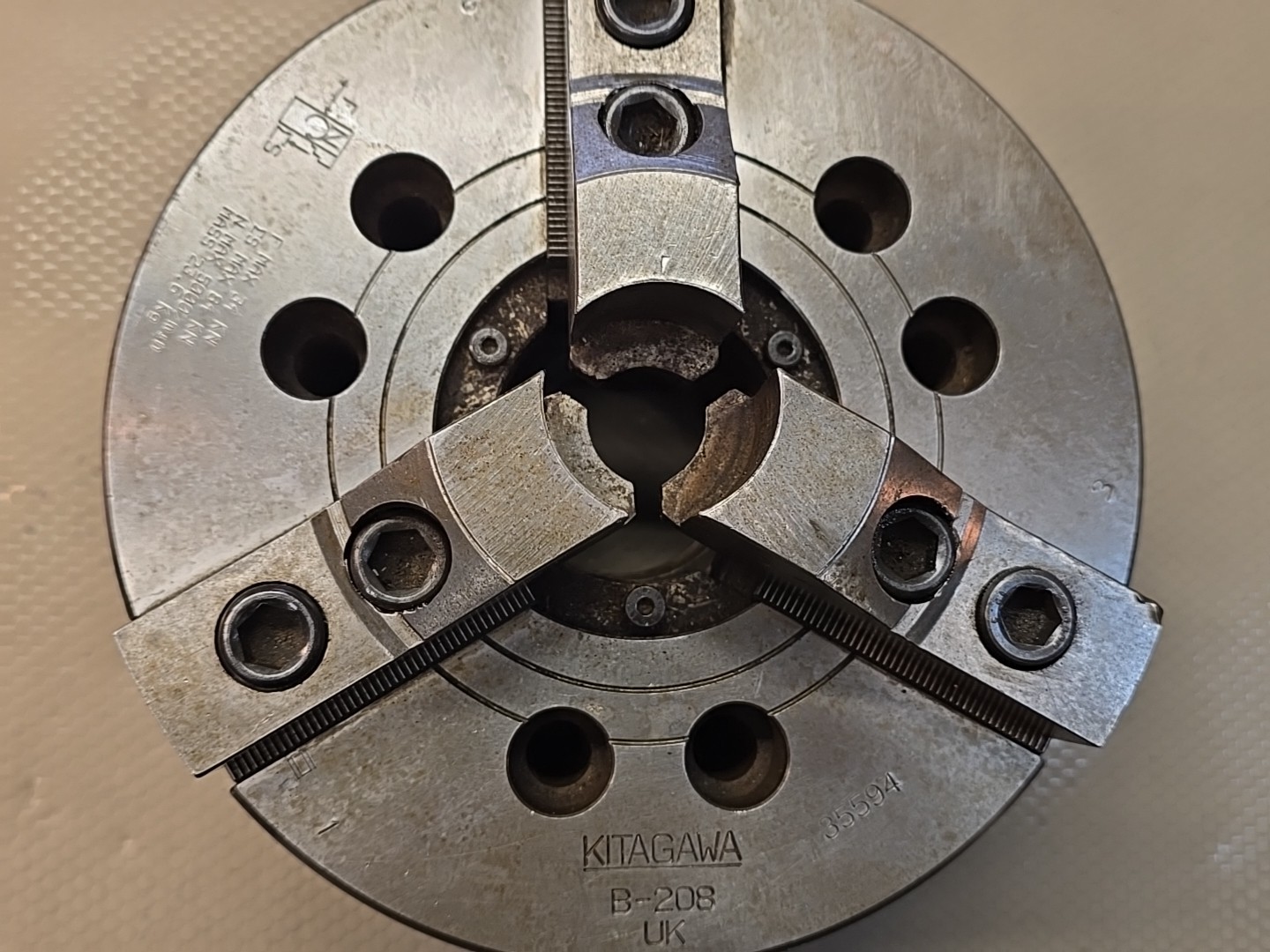 Kitagawa B-208 B208 UK Lathe Power Chuck A2-6 w/ Jaws CNC Lathe 8 Inch