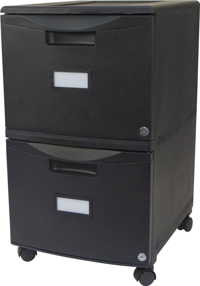 Plastic Two-Drawer Mobile Pedestal File Cabinet – Locking Document Organizer wit