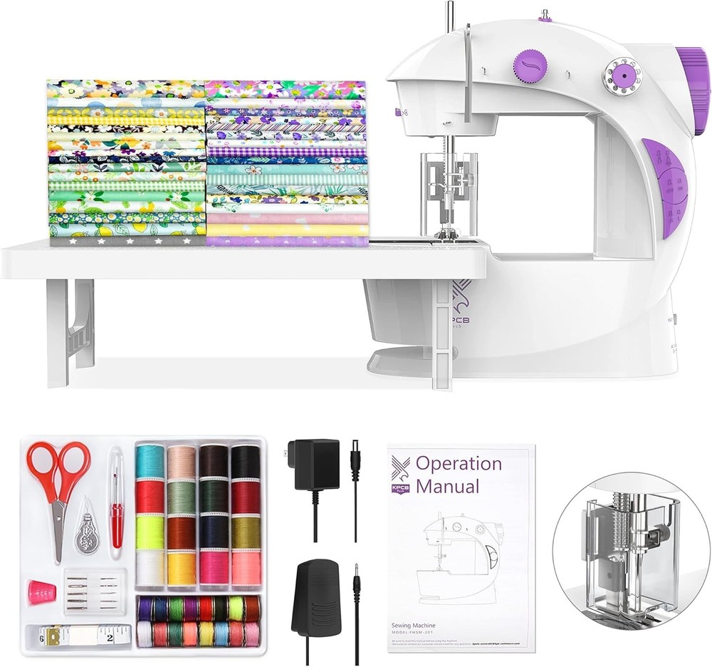 Sewing Machine for Beginners [Full Set] with Finger Guard and Fabric Bundles ...