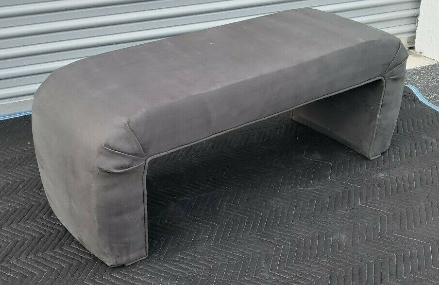 Vintage Mid Century Waterfall Gray Upholstered Bench