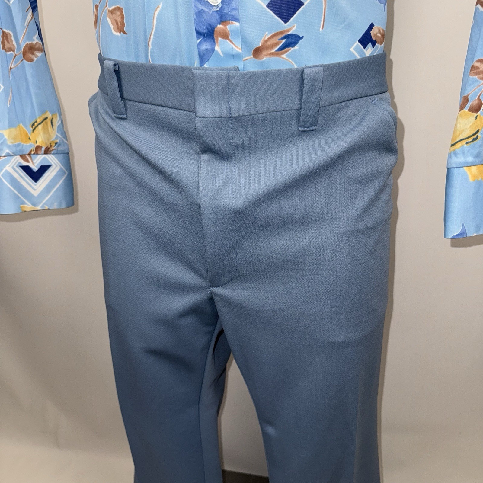 Haband Disco Pants Mens 40 28 Blue Polyester Leisure Suit Disco Mod Vtg 60s 70s