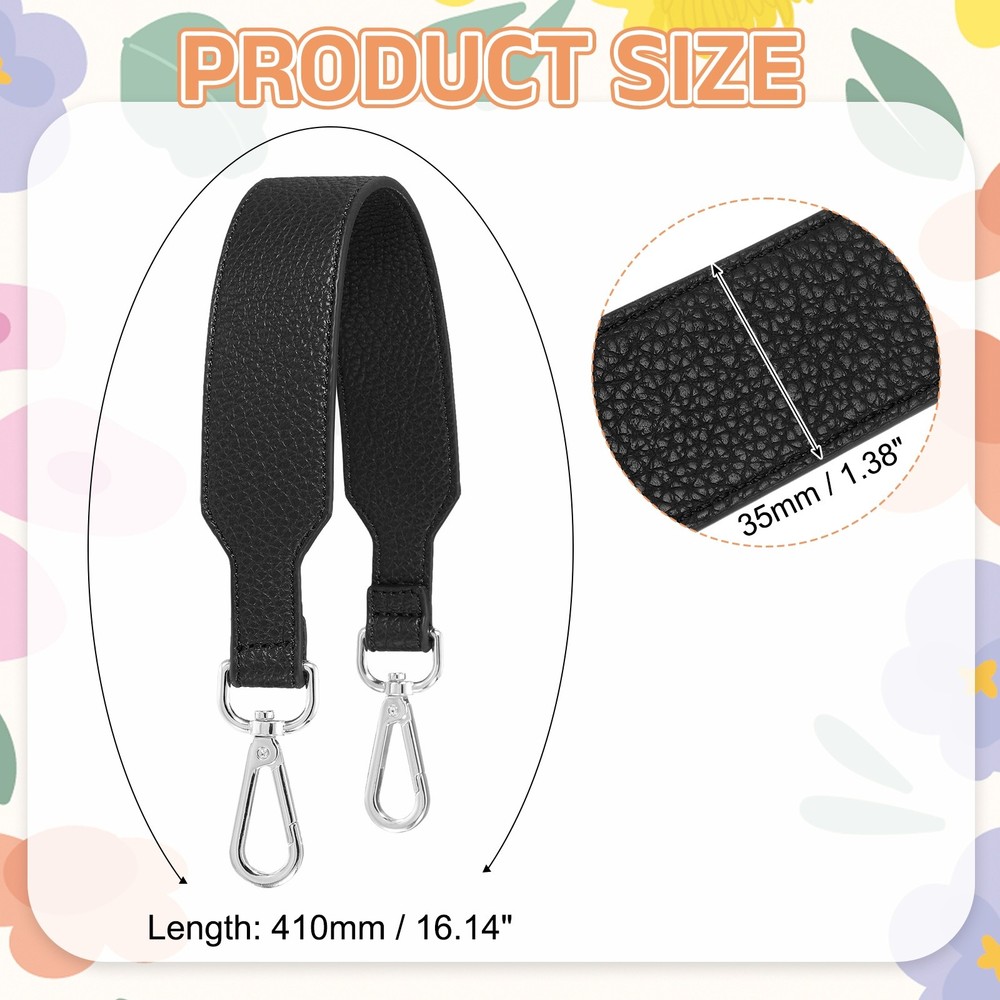 16 Inch Leather Purse Strap, Pebbled Pattern with Silver Buckle, Black