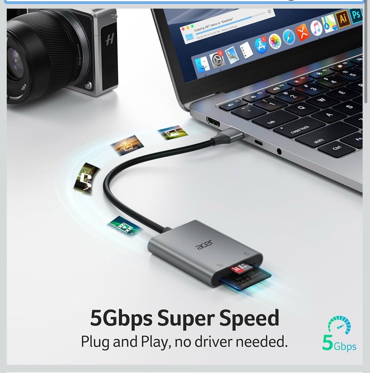 Acer USB A 3.0 to Micro Memory Card Reader, Aluminum Dual Slot SD to USB