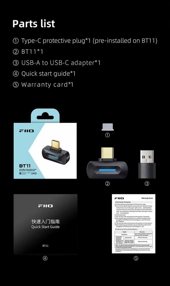 FiiO BT11 USB C Bluetooth 5.4 Transmitter Audio Adapter QCC5181 LDAC aptX