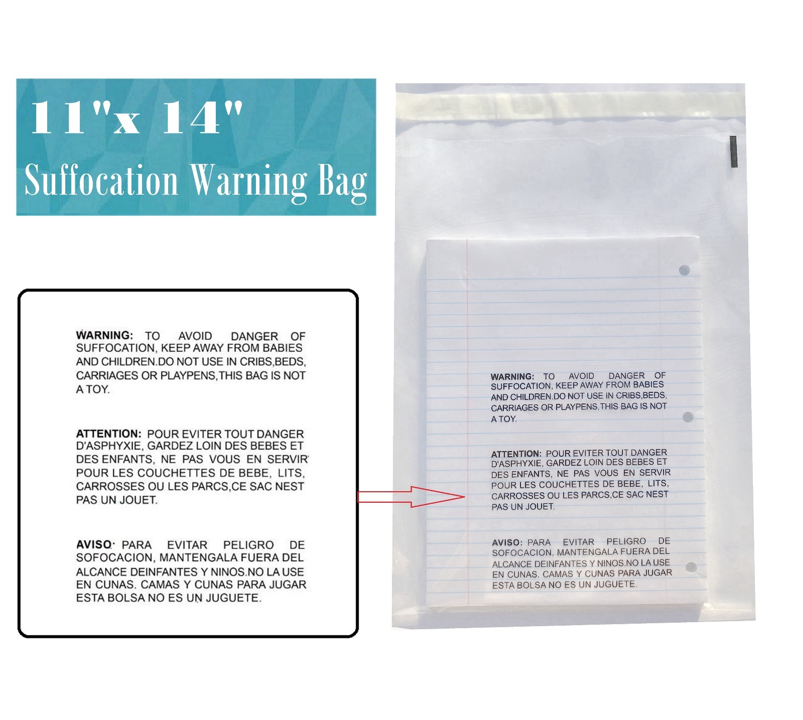 500 11x14 Clear Bags Suffocation Warning Self Seal Bag 1.5 Mil -ST ShipMailers