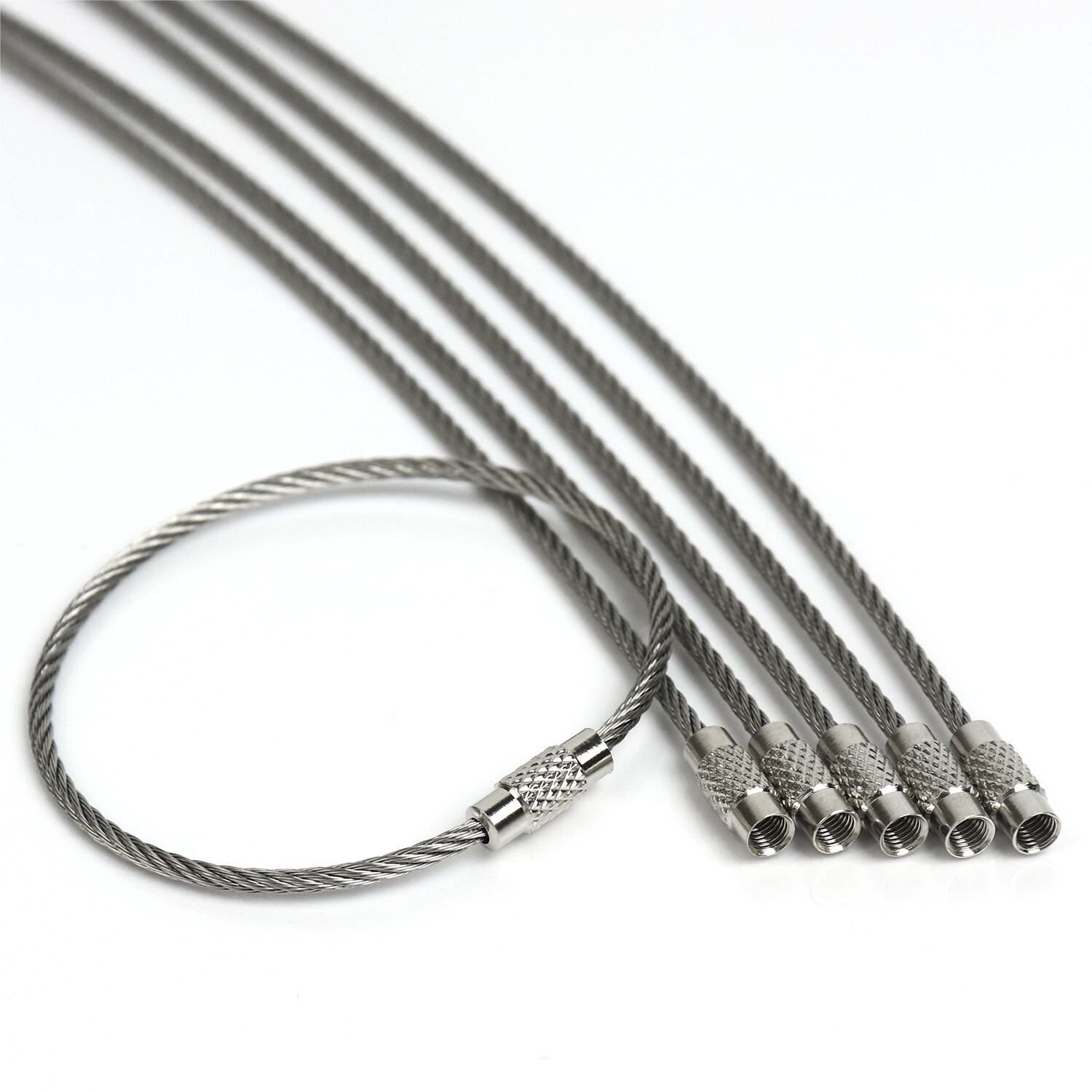 2mm Stainless Steel Wire Keychain 6.3" Aircraft Cable Key Ring Luggage Loops