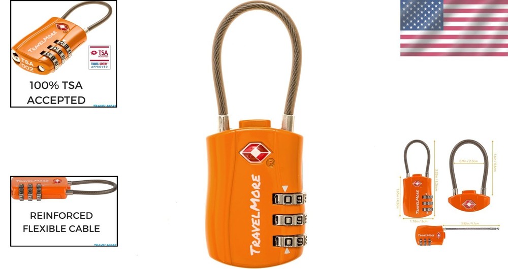 Durable TSA Approved Orange Combination Cable Lock for Secure Travel - 1 Pack
