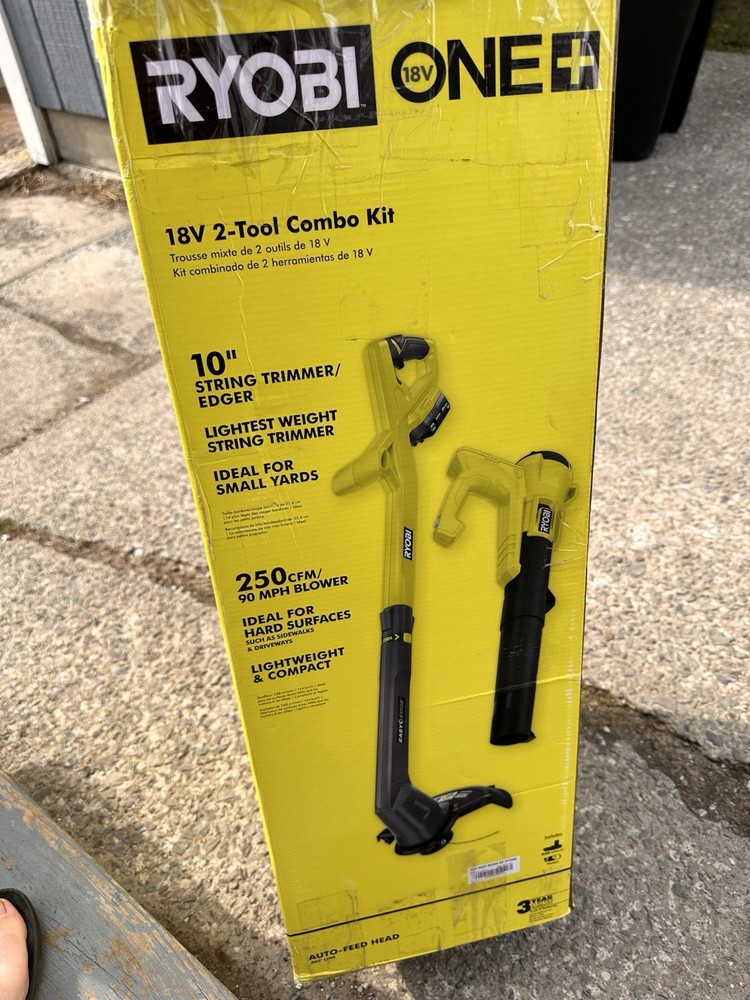 Ryobi One 18v 2-Tool Combo. Includes 10” String Trimmer & 250cfm Blower