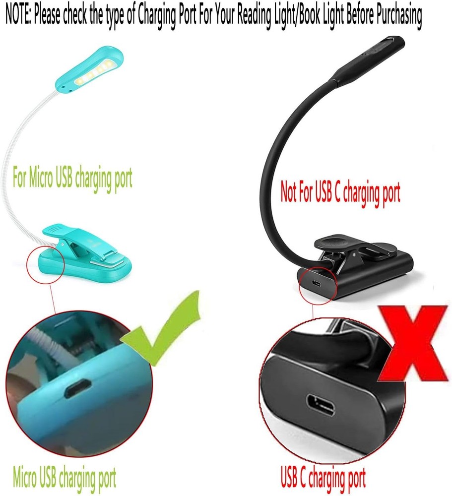 LED Reading Light Charger Cord, USB Charging Cable Compatible with Black