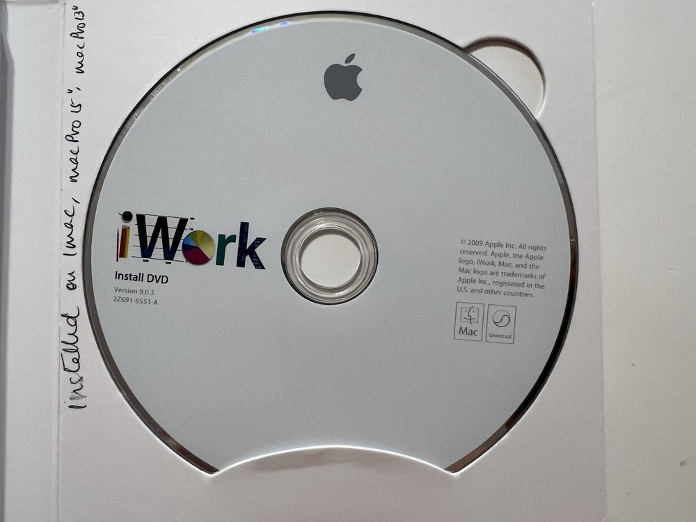 Apple iWork 2009 Install DVD Version 9.0.3 Pages Numbers Keynote Software Mac
