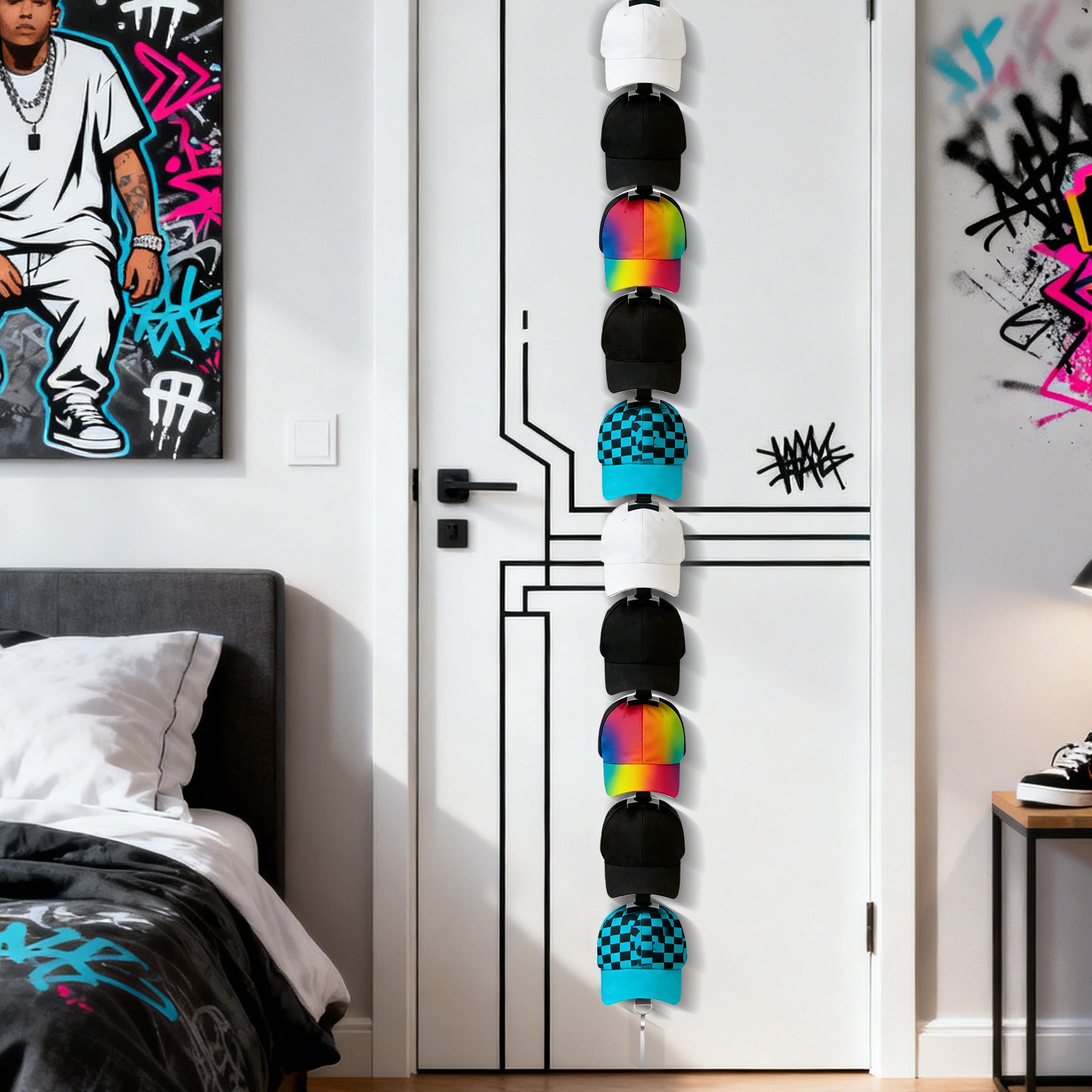 Vertical Over Door Hat Rack Adjustable Space Saving Cap Organizer With 10 Hooks