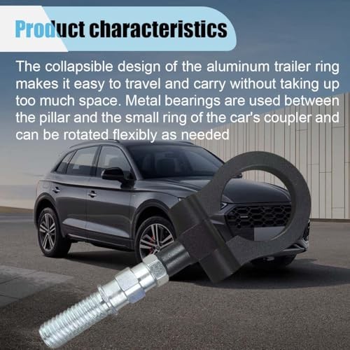 Car Front Bumper Tow Hook, Waterproof Screw-on Trailer Pull Ring, Car Black